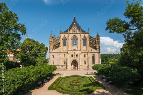 Kutná Hora, Czech Republic, June 2019  - front view St Barbara's Church 