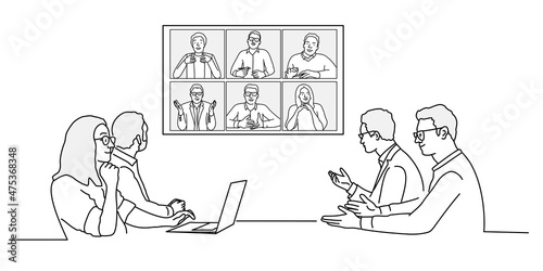 Group of businesspeople at the video conference.