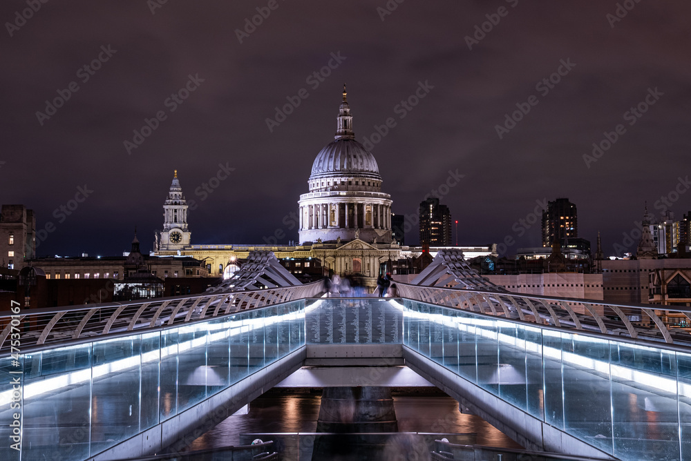 St Paul's Cathedral and Millennium Bridge over the River Thames in London