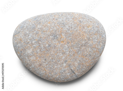 Pebble. Smooth gray sea stone isolated on white background with shadows, clipping path  for isolation without shadows on white © Aleksandr Matveev