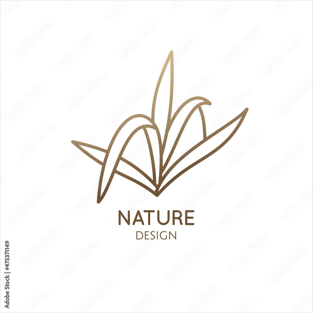 Herbal plant logo. Outline emblem of aloe in linear style. Simple herb in linear style. Vector abstract badge for design of natural products, flower shop, cosmetics, ecology, health, spa Center.