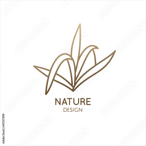 Herbal plant logo. Outline emblem of aloe in linear style. Simple herb in linear style. Vector abstract badge for design of natural products, flower shop, cosmetics, ecology, health, spa Center.
