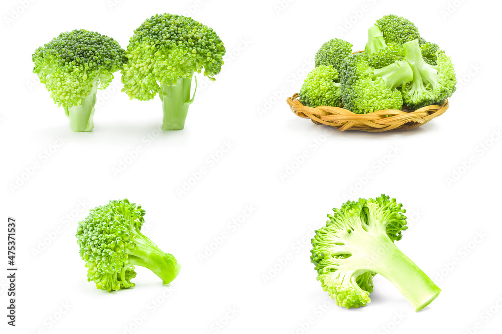 Set of fresh green broccoli on a white background clipping path Set of fresh green broccoli on a white background clipping path