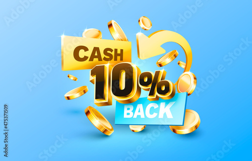 10 Cash back service, financial payment label. Vector photo