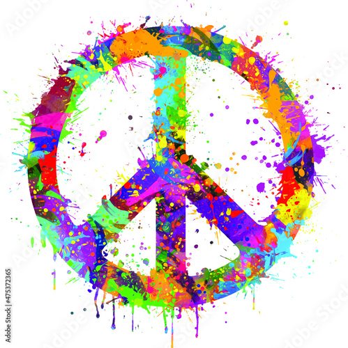Peace sign on rainbow watercolor colorful splash background, Peace Hippie Symbol over, Vector illustration for t-shirt print