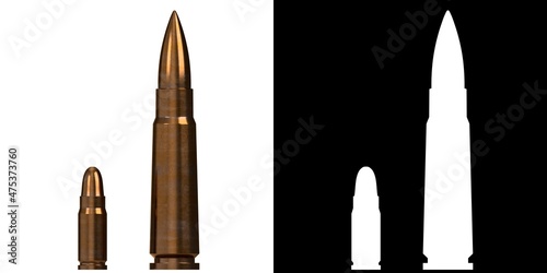 3D rendering illustration of a couple of gun and rifle bullets photo