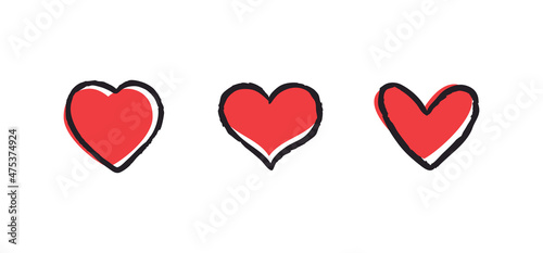 Heart doodle collection. Hand drawn hearts  sketched romance love illustration symbol.