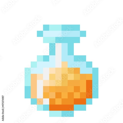 Orange potion pixel art. Vector Picture.