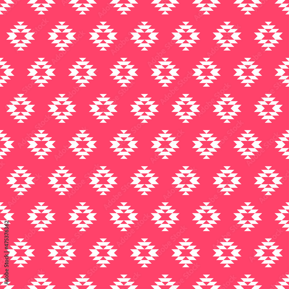 Pink seamless pattern with white kilim design.