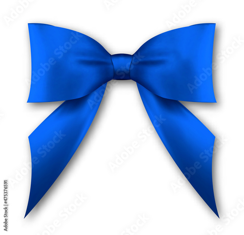 Realistic blue bow isolated on white background