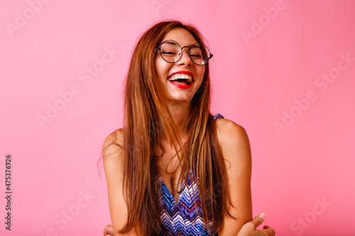 Funny stylish beautiful brunette woman having fun ©  AnnaHar