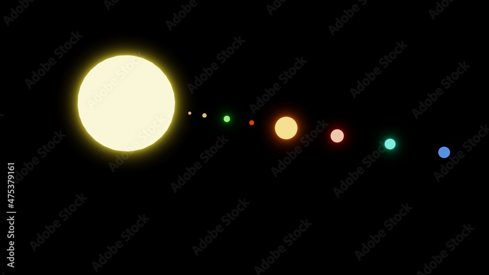 Solar system, minimalistic representation of the planets and orbits of ...