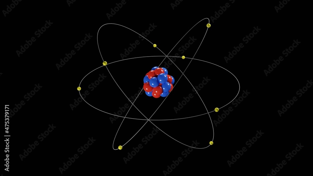 Atomic model or structure background, Bohr atom with electrons orbiting the nucleus particles, can represent power, radioactivity, or microscopic scale - obrazy, fototapety, plakaty 