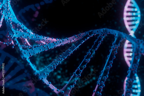 DNA. Abstract 3d wireframe DNA molecule. Medical science, genetic biotechnology, biology, illustration or background. innovation technology concept. 3d render, 3d illustration.