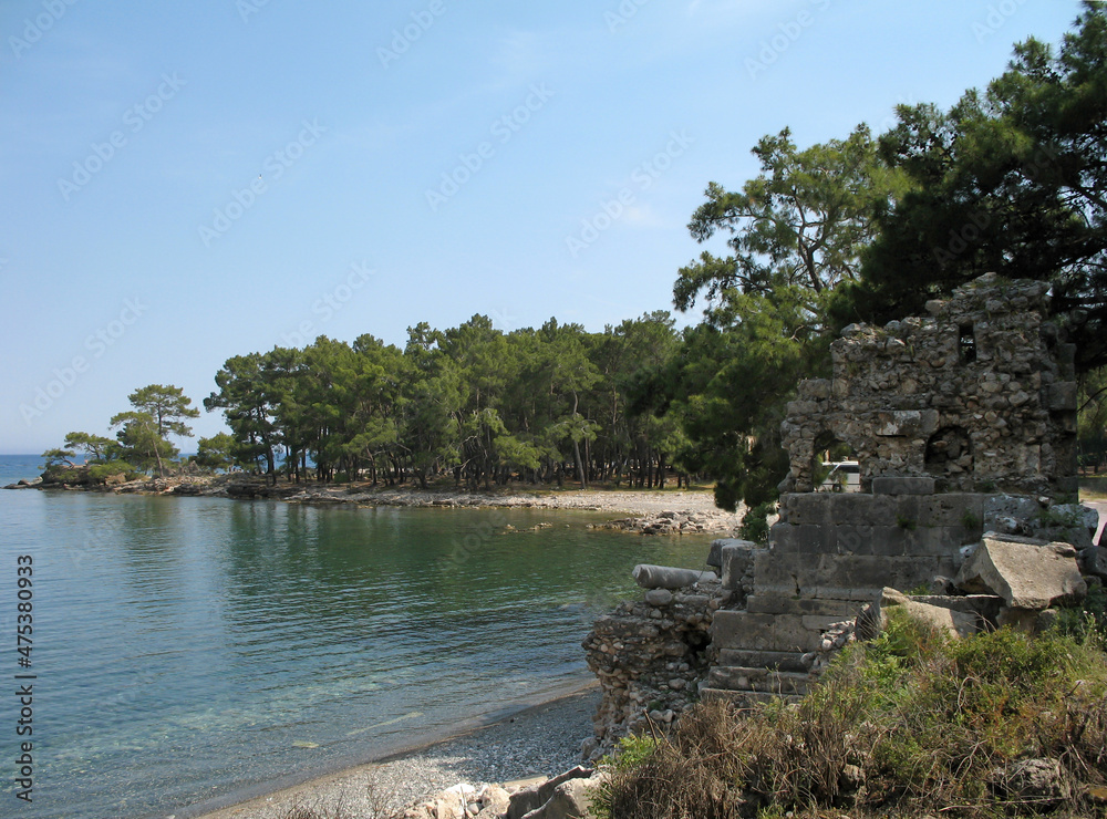 Bay with ruins of ancient Phaselis city of Lycia, Turkey