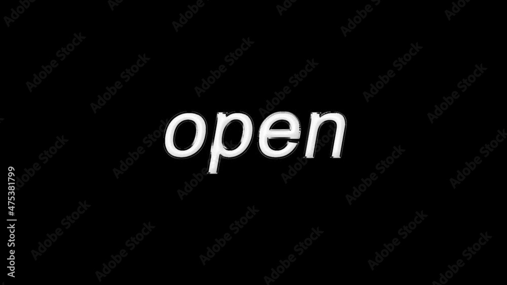 opening text. open sign animation on black background. open inboard for commercial or retail shop opening text. open sign animation on black background. open inboard for commercial or retail shop