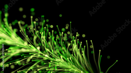 3D rendering of a stylish bright branch growing elegantly against a black background with particles