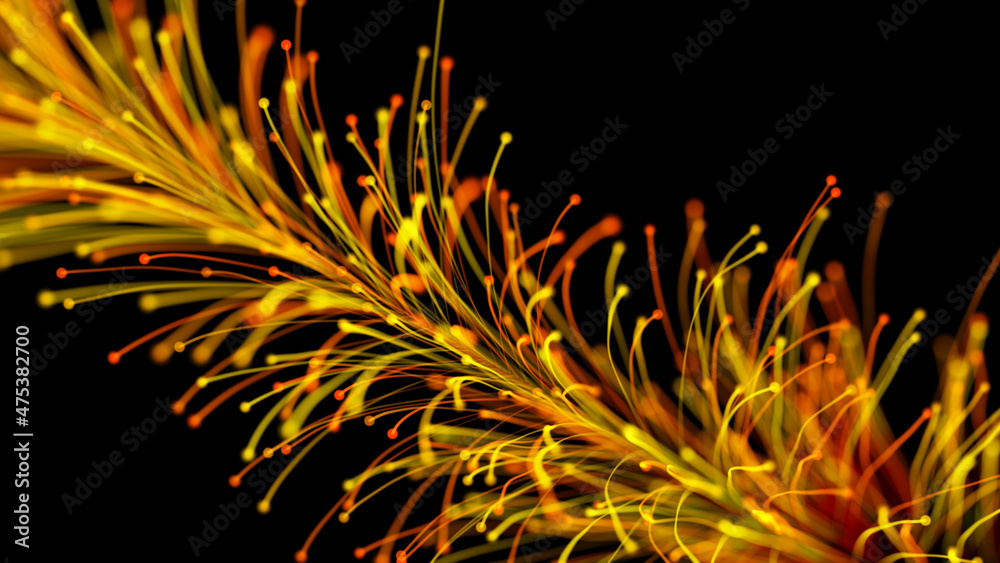 3D rendering of a stylish bright branch growing elegantly on a black background