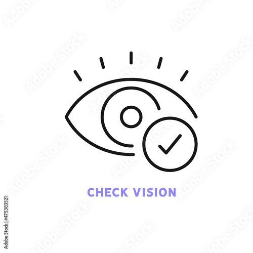 Ophthalmology line icon. Checking eyesight, choosing glasses, laser vision correction  flat icon. Oculist consultation. Optometry equipment, health care outline sign. Editable stroke