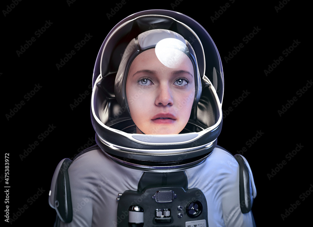 Young female astronaut with glass helmet and dramatic lighting Stock Photo Adobe Stock