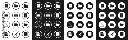 Set Document folder, Laptop and cross mark on screen, User manual, Envelope, and Pencil with eraser line icon. Vector