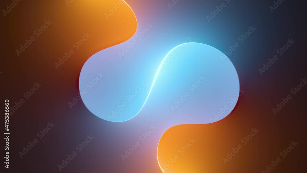 looping 3d animation, abstract background illuminated with blue orange neon light. Glowing wavy line changes colors endlessly