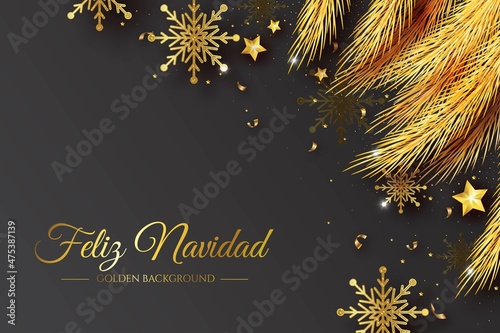 realistic golden feliz navidad vector design illustration