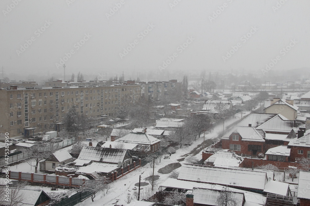 Winter landscape of a small Russian town