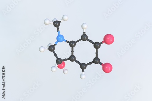 Adrenochrome molecule. Isolated molecular model. 3D rendering