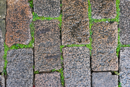 Cobblestone street with moss between the stone bricks, Huishan Ancient Town, Wuxi, Jiangsu Province, China photo
