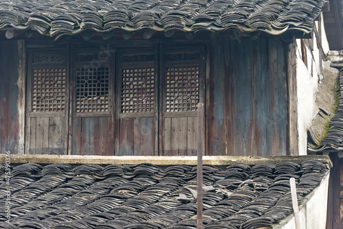 Traditional house with black tile roof, Shaoxing, Zhejiang Province, China photo