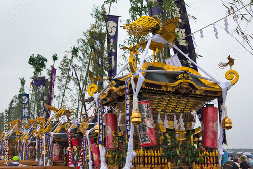 Parade carrying portable Shinto shrines celebrating Hamaorisai Festival, Chigasaki, Kanagawa Prefecture, Japan photo