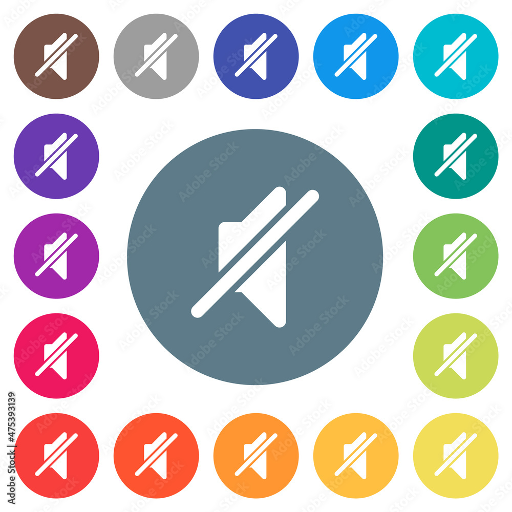 Mute solid flat white icons on round color backgrounds Mute solid flat white icons on round color backgrounds