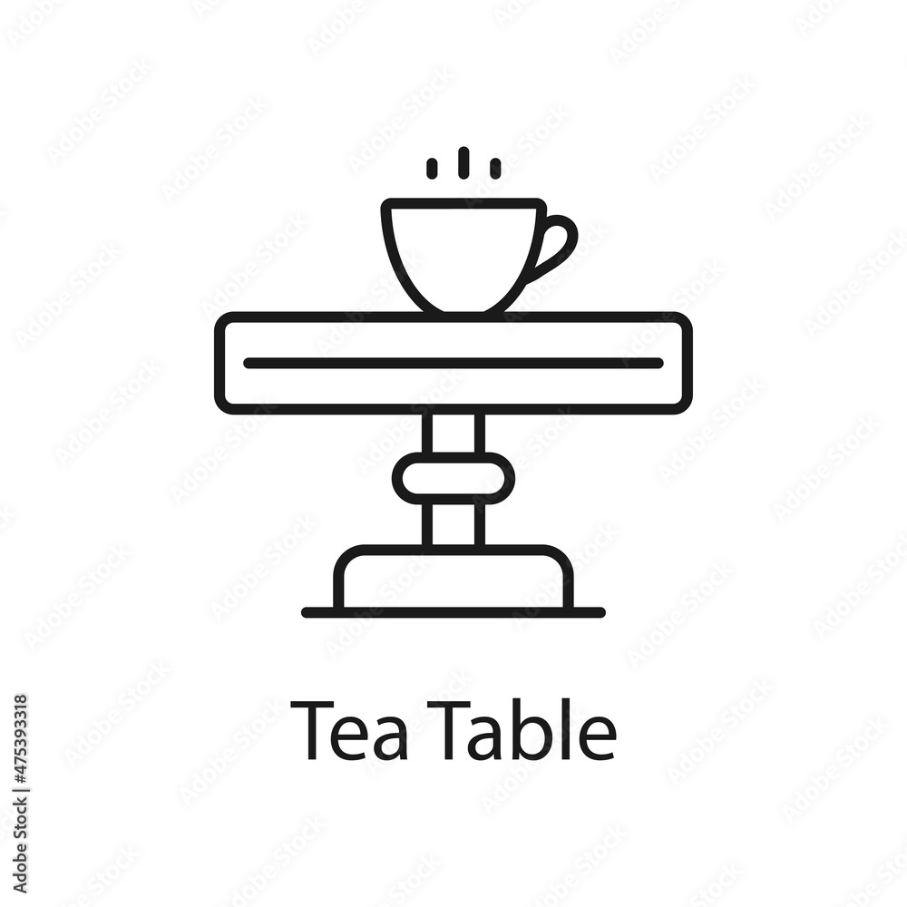 Tea Table vector outline icon for web isolated on white background EPS 10 file