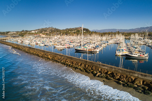 Aerial view of Santa Barbara Harbor and Breakwater, Santa Barbara, California photo