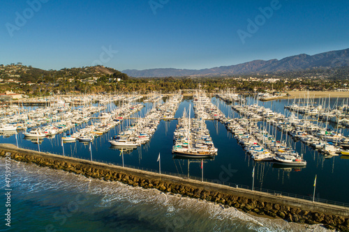 Aerial view of Santa Barbara Harbor and Breakwater, Santa Barbara, California