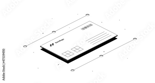 Envelope. Email icon. Black and white isometric 3d illustration isolated on white background. Vector design.