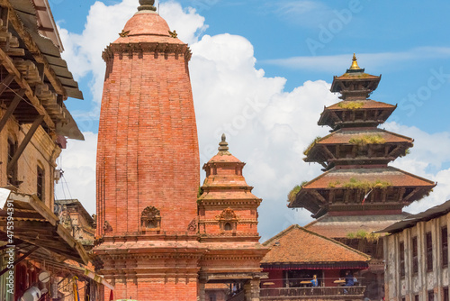 Rameshwar Temple and Nyatapola Temple  a five-storied pagoda style temple  and other temples in Bhaktapur Durbar Square  UNESCO World Heritage site  Bhaktapur  Nepal