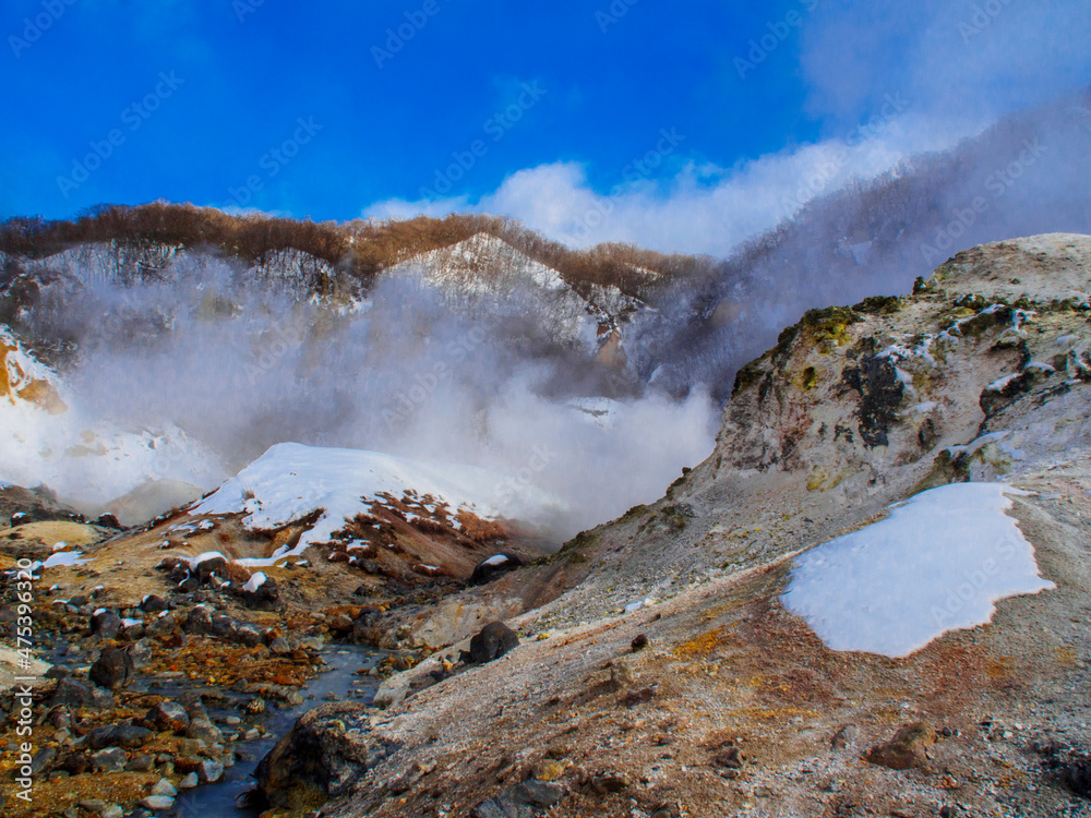 snow mountain with clouds and blue sky 