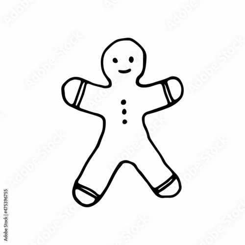Winter related vector line icon in doodle style. Vector illustration gingerbread man on a white background.