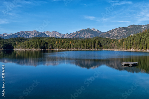 The Eibsee a mountain lake in the German Alps