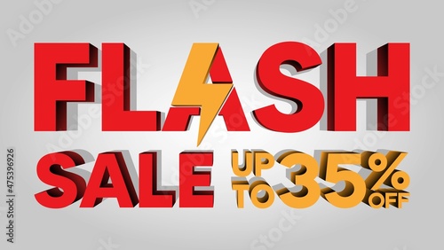 Flash sale discount up to 35%, banner template with 3d text, special offer for flash sale promotion. vector template illustration