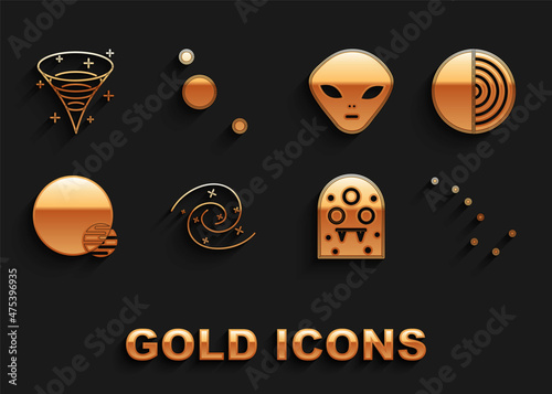 Set Black hole, Earth structure, Great Bear constellation, Alien, Planet, and Solar system icon. Vector