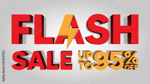 Flash sale discount up to 95%, banner template with 3d text, special offer for flash sale promotion. vector template illustration