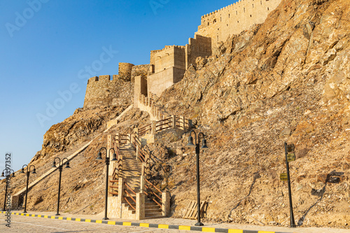 Middle East, Arabian Peninsula, Oman, Muscat, Muttrah. Stairs leading up to Muttrah Fort.