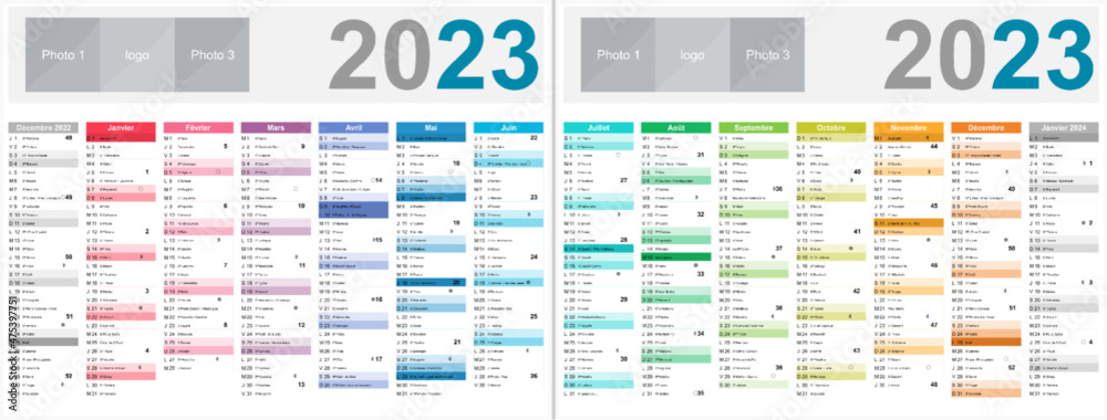 Calendrier Moi 2023 Calendrier Français 2023 14 Mois Au Format 320 X 420 Mm Recto Verso  Entièrement Modifiable Via Calques Stock Vector | Adobe Stock