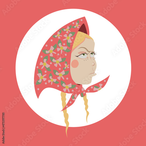Vector illustration. Offended girl in a red scarf