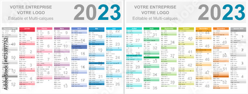 Calendrier français 2023 14 mois au format 320 x 420 mm recto verso entièrement modifiable via calques