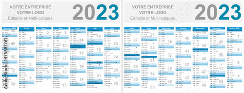Calendrier français 2023 14 mois au format 320 x 420 mm recto verso entièrement modifiable via calques