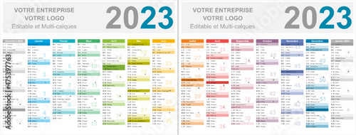 Calendrier français 2023 14 mois au format 320 x 420 mm recto verso entièrement modifiable via calques